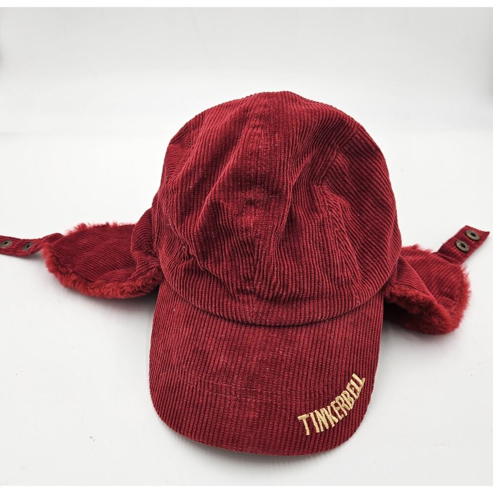 Vintage Red Youth Large Corduroy Trapper Hat Tinkerbell Aviator Bomber 90s Y2K